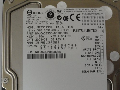 Fujistu Part No. CA06350-B160 73.5GB 10K (3.5") USCSI 68 PIN Serve Hard Disk
