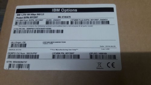 IBM Part No. 00Y2507 1.2TB SAS 10K (2.5") 6GBPS Server Hard Disk Drive For V3700 Storage