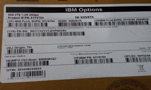 IBM Part No. 81Y9794 2TB SATA (3.5") 7.2k 6Gbps Hot Swap Server Hard Disk Drive